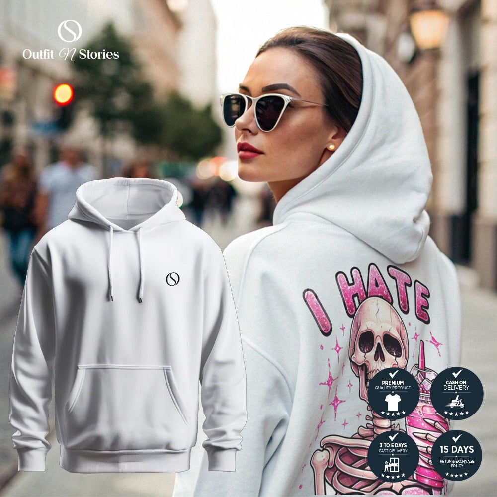 Outfit N Stories | Pink Skull WHite Hoodie